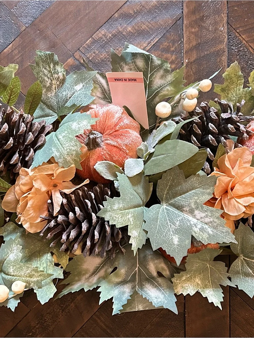 Martha Stewart Orange Pumpkin & Green Leaf Autumn table centerpiece